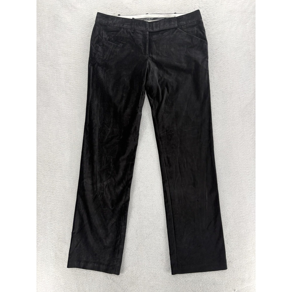Max Studio Velvet Dress Pants Womens 10 Black Straight Leg Stretch Career Work